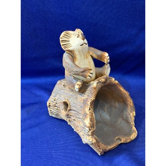 Unique Handmade Clay Pottery Koala Sitting on Hallow Log - Picture 4 of 8